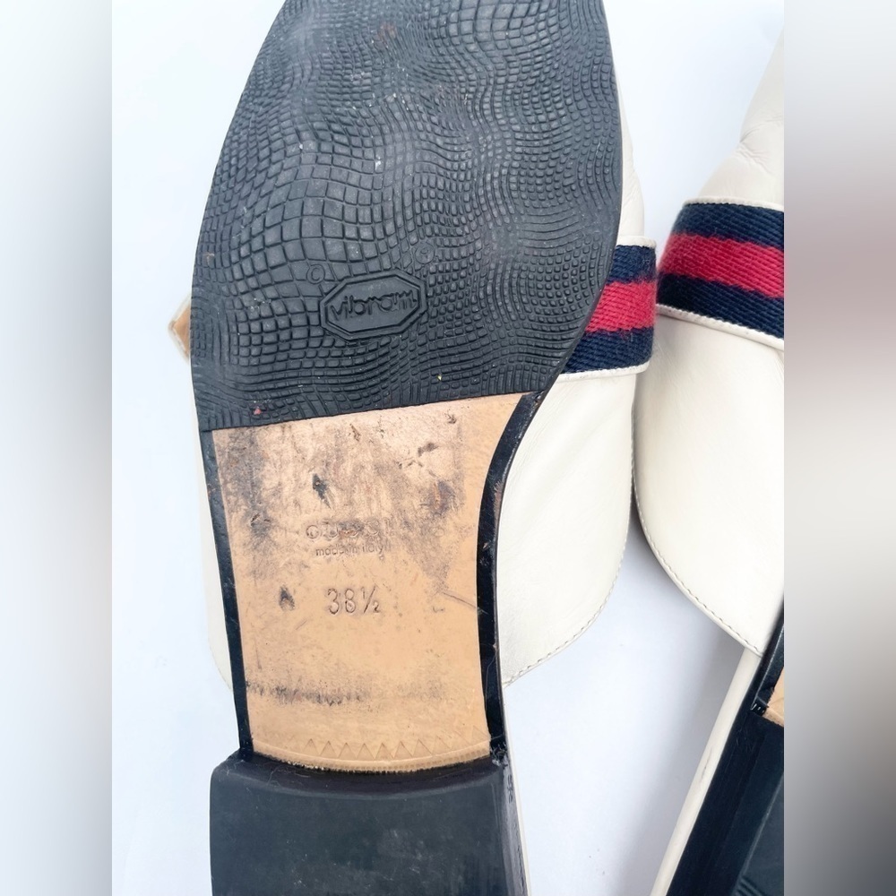 Gucci GG Logo Marmont Red Blue Web Canvas White Leather Mules Loafers EU 38.5 - Picture 13 of 15